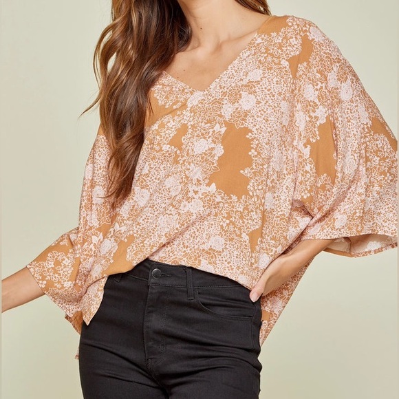 Floral Print Oversized V Neck Blouse SZ Small - Picture 1 of 9